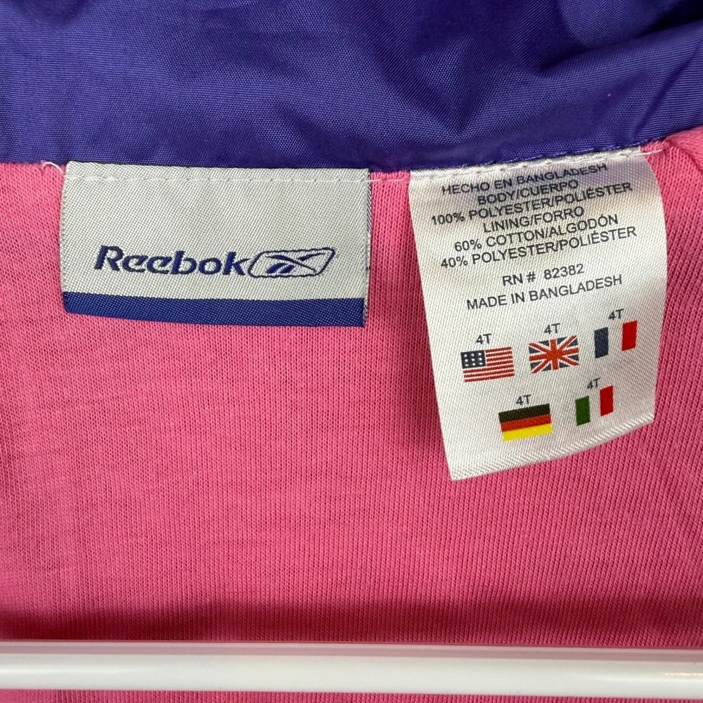 Reebok Windbreaker Jacket Kids 4T Pink Purple Vintage Retro‎ 90s Sporty Hooded